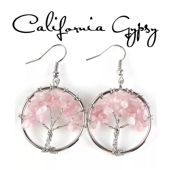 Jewelry - Tree Of Life Rose Quartz Silver Earrings